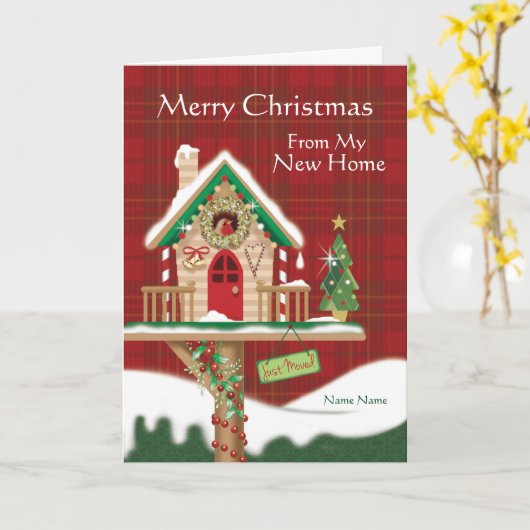 Kerstmis, heb ik Bewogen, Leuk Vogelhuis Kaart (Gele Bloem)