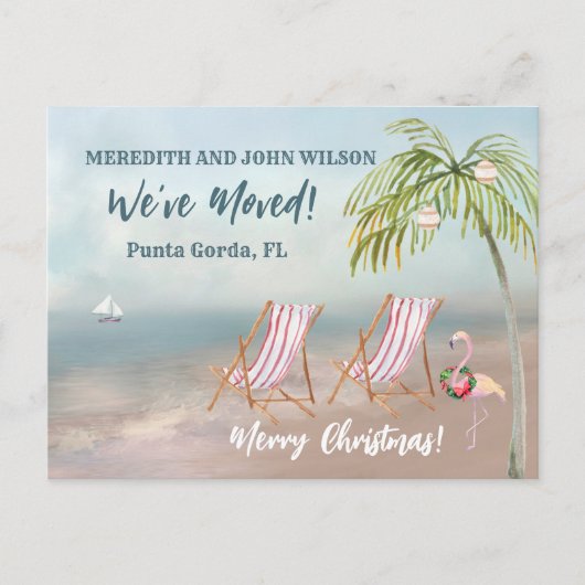 Kerstmis hebben we Waterverf Beach Moving Aankondigingskaart (Voorkant)