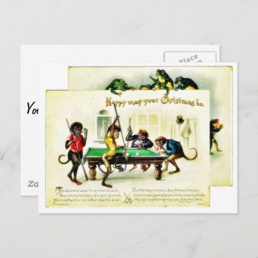 Kerstmis heeft apen spelend golf, kikker het feestdagenkaart (Voorkant / Achterkant)