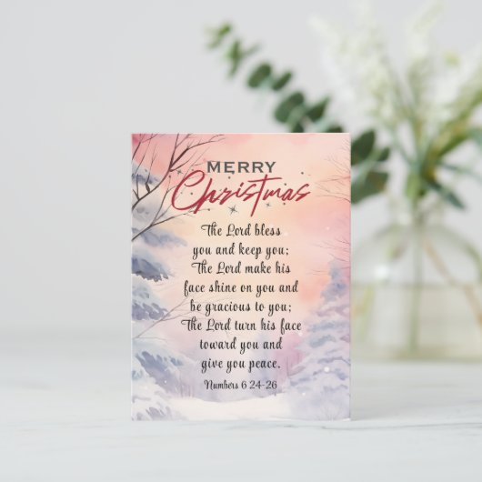 Kerstmis Heer zegene u Bijbel Verse Winter Scène Feestdagenkaart (Staand voorkant)