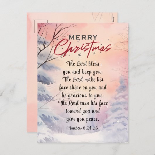 Kerstmis Heer zegene u Bijbel Verse Winter Scène Feestdagenkaart (Voorkant / Achterkant)