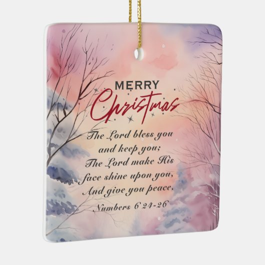Kerstmis Heer zegene u Bijbel Verse Winter Scène Keramisch Ornament (Rechts)