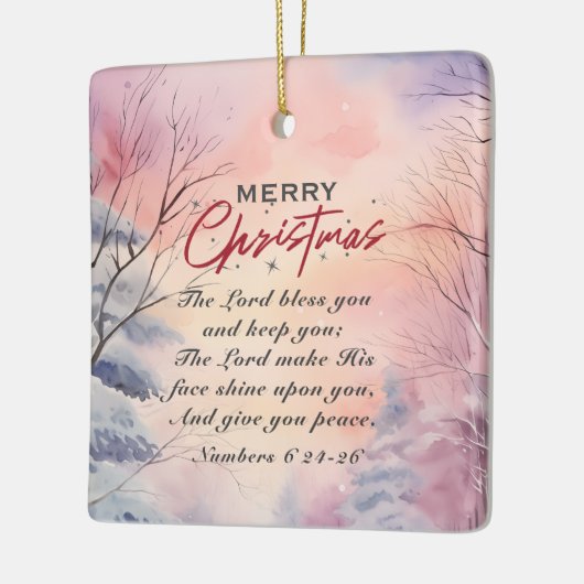 Kerstmis Heer zegene u Bijbel Verse Winter Scène Keramisch Ornament (Links)