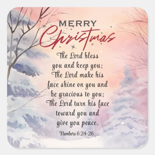 Kerstmis Heer zegene u Bijbel Verse Winter Scène Vierkante Sticker (Voorkant)