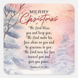 Kerstmis Heer zegene u Bijbel Verse Winter Scène Vierkante Sticker