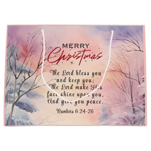 Kerstmis Heer zegene u Bijbel Verse Winter Sneeuw Groot Cadeauzakje (Voorkant)