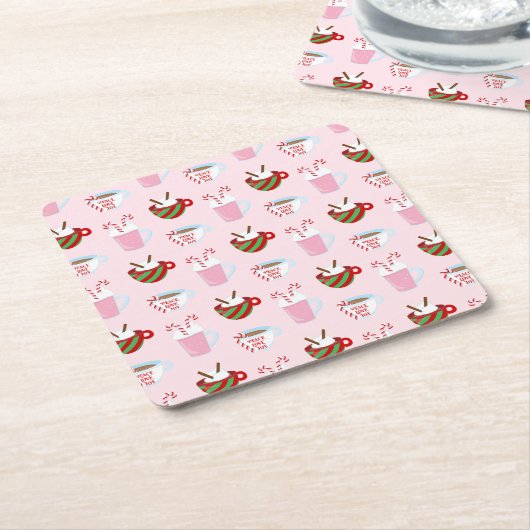 Kerstmis Heet Cacao Patroon Kartonnen Onderzetters (Schuin)