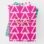 Kerstmis Heet Roze en Groene Driehoek Patroon Inpakpapier Vel (In situ)