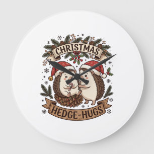 Kerstmis Heg Hugs Egels Kerstmannenhoeden Sneeuwvl Grote Klok