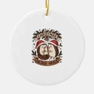 Kerstmis heg omhelzingen egels kerstmannen mutsen keramisch ornament