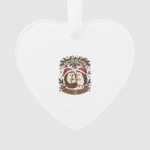 Kerstmis heg omhelzingen egels kerstmannen mutsen ornament