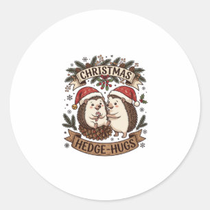 Kerstmis heg omhelzingen egels kerstmannen mutsen ronde sticker