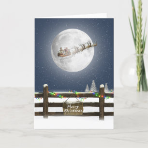 Kerstmis hek met Santa en rendieren op de maan Feestdagen Kaart