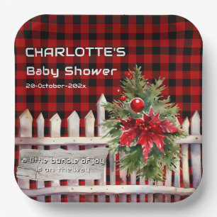 Kerstmis hekwerk Buffalo geruite baby shower Papieren Bordje