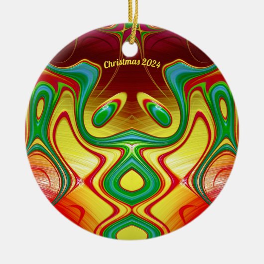 KERSTMIS Helder Geel Rood Groen 2024 Keramisch Ornament (Voorkant)