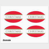 KERSTMIS Helder Rood Groen Wit Racing Stripes Ovale Sticker (Vel)