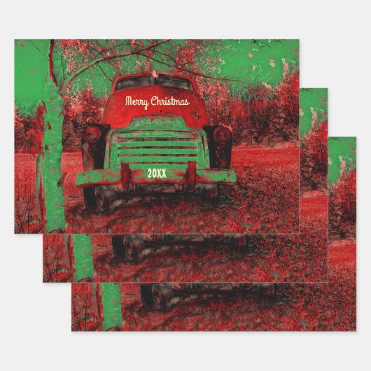  Kerstmis Helderrode, roodroodrokerige truck Inpakpapier Vel (Set)