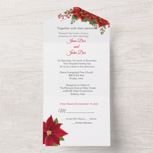 Kerstmis helemaal in één bruiloft all in one uitnodiging (Binnen)