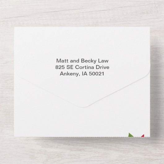 Kerstmis helemaal in één bruiloft all in one uitnodiging (Achterkant)