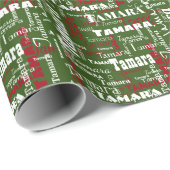 Kerstmis Herhalende naam Groen Rood Wit Gift Cadeaupapier (Rol Hoek)