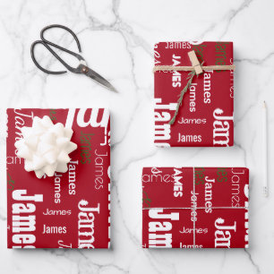 Kerstmis Herhalende Naam Rood Wit Groen Cadeau Inpakpapier Vel