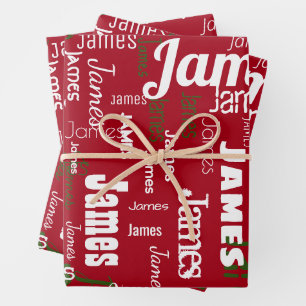 Kerstmis Herhalende naam Rood Wit Groen Gift Inpakpapier Vel