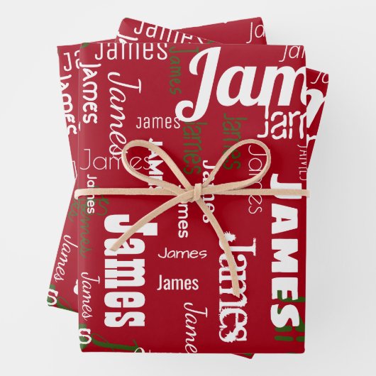 Kerstmis Herhalende naam Rood Wit Groen Gift Inpakpapier Vel (In situ)