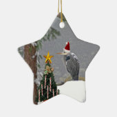 Kerstmis Heron op sneeuwfoto Keramisch Ornament (Rechts)