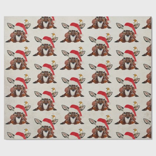 KERSTMIS HERT & GOUDEN VOGEL CADEAUPAPIER (Vlak)