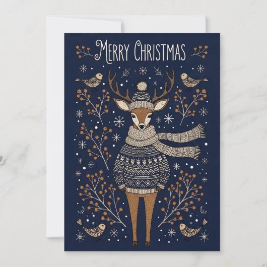 Kerstmis Hert In Gebreide Trui Feestdagenkaart (Voorkant)