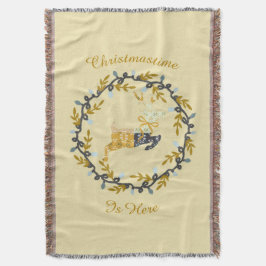 Kerstmis hert & krans geel deken