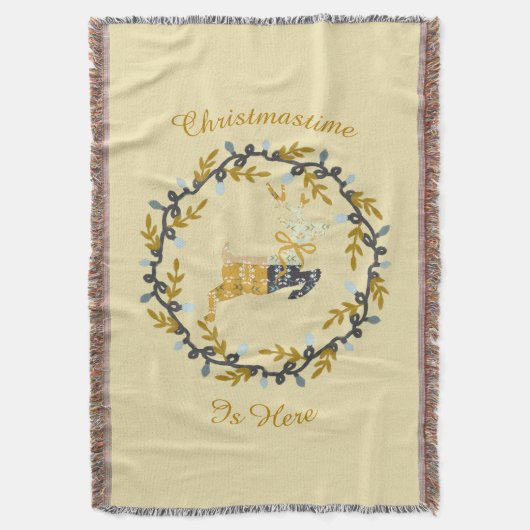 Kerstmis hert & krans geel deken (Voorkant Verticaal)