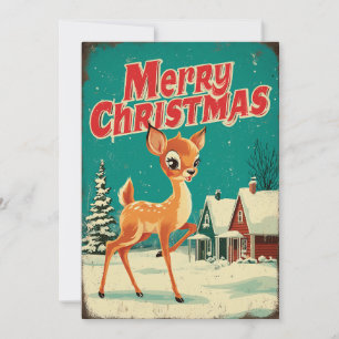 Kerstmis Hert Kunst Vintage Feestdagenkaart
