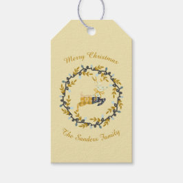 Kerstmis hert met krans geel aanpassen cadeaulabel