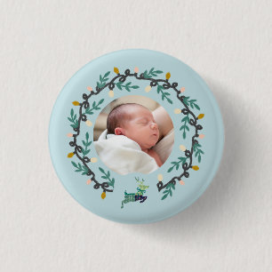 Kerstmis hert met krans turquoise ronde button 3,2 cm