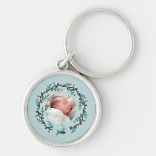 Kerstmis hert met krans turquoise sleutelhanger