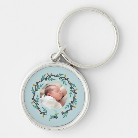 Kerstmis hert met krans turquoise sleutelhanger (Voorkant)