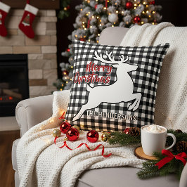 Kerstmis Hert Zwart & Wit Plaid Naam Dekkussen Kussen