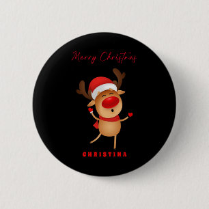 Kerstmis herten cartoon kerst t-shirt  ronde button 5,7 cm