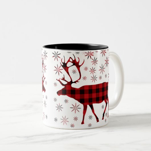 Kerstmis, herten, elanden, kanaribou, rode vleermu tweekleurige koffiemok (Voorkant rechts)