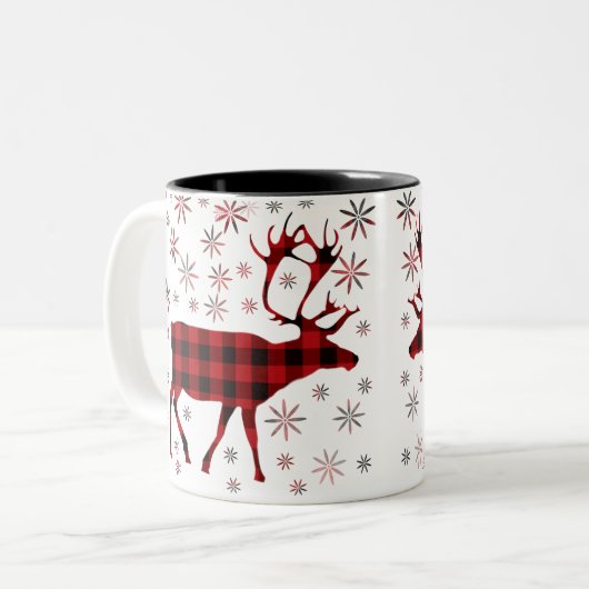 Kerstmis, herten, elanden, kanaribou, rode vleermu tweekleurige koffiemok (Voorkant links)