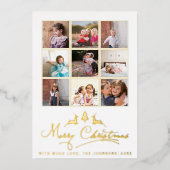 Kerstmis herten en boom fotocollage goud folie feestdagenkaart (Voorkant)