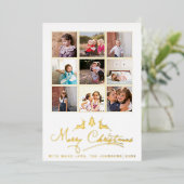 Kerstmis herten en boom fotocollage goud folie feestdagenkaart (Staand Voorkant)