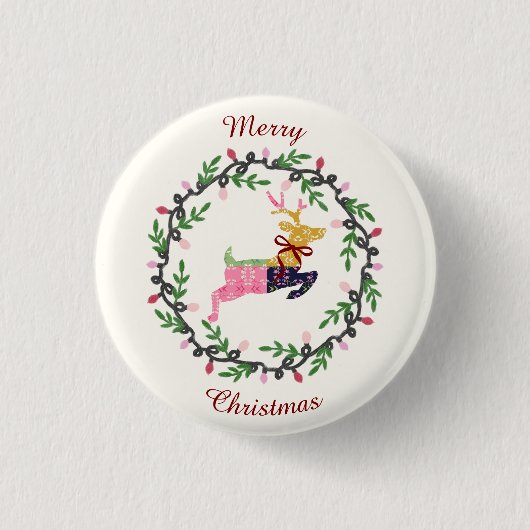 Kerstmis herten met krans aanpassen ronde button 3,2 cm (Voorkant)