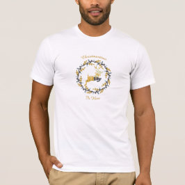 Kerstmis herten met krans geel heren t-shirt