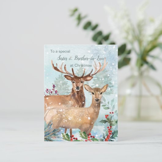 Kerstmis, herten, zuster en broer in het Briefkaar Briefkaart (Staand voorkant)