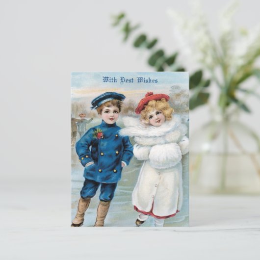 Kerstmis, het ijs van Kinderen het schaatsen Feestdagenkaart (Staand voorkant)