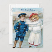 Kerstmis, het ijs van Kinderen het schaatsen Feestdagenkaart (Voorkant / Achterkant)