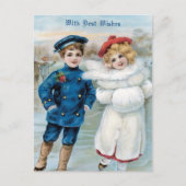 Kerstmis, het ijs van Kinderen het schaatsen Feestdagenkaart (Voorkant)