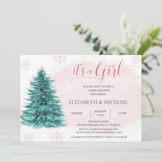 Kerstmis Het is een uitnodiging van een Girl Baby  (Staand voorkant)